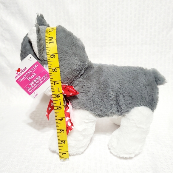 Walmart Hug Fun Siberian Husky Plush Puppy Love Grey Dog Heart Bow Stuffed 12". - Picture 12 of 13